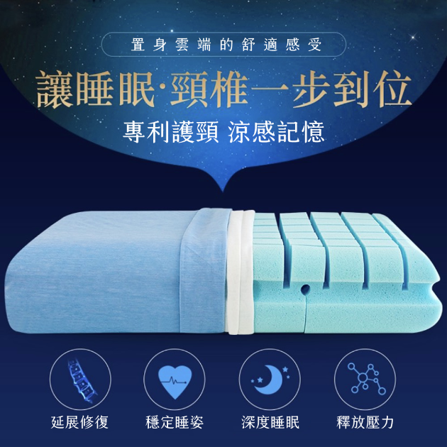 專利冰絲工學護頸 涼感慢回彈記憶枕